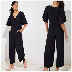 LOFT Black Flare Sleeve V-neck Crop Jumpsuit